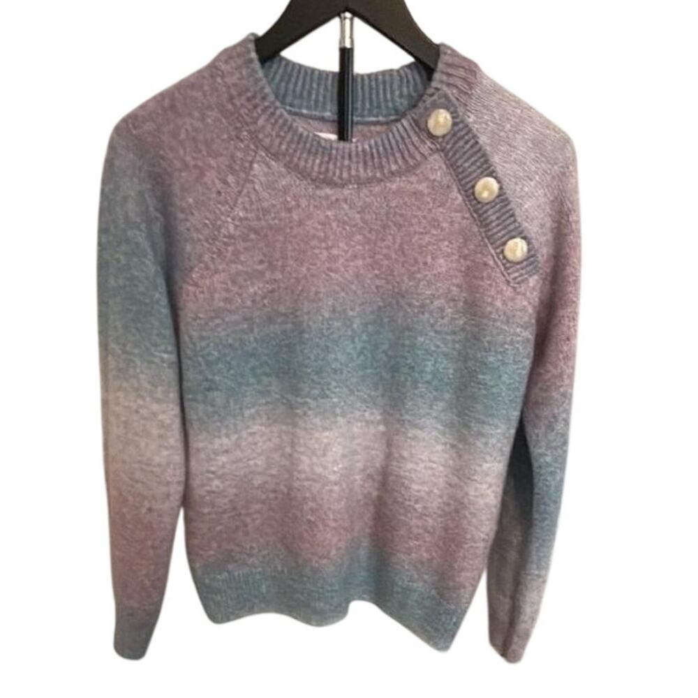 Lauren Conrad Ombre Knit Sweater Button Shoulder Pullover Pink Blue Size S